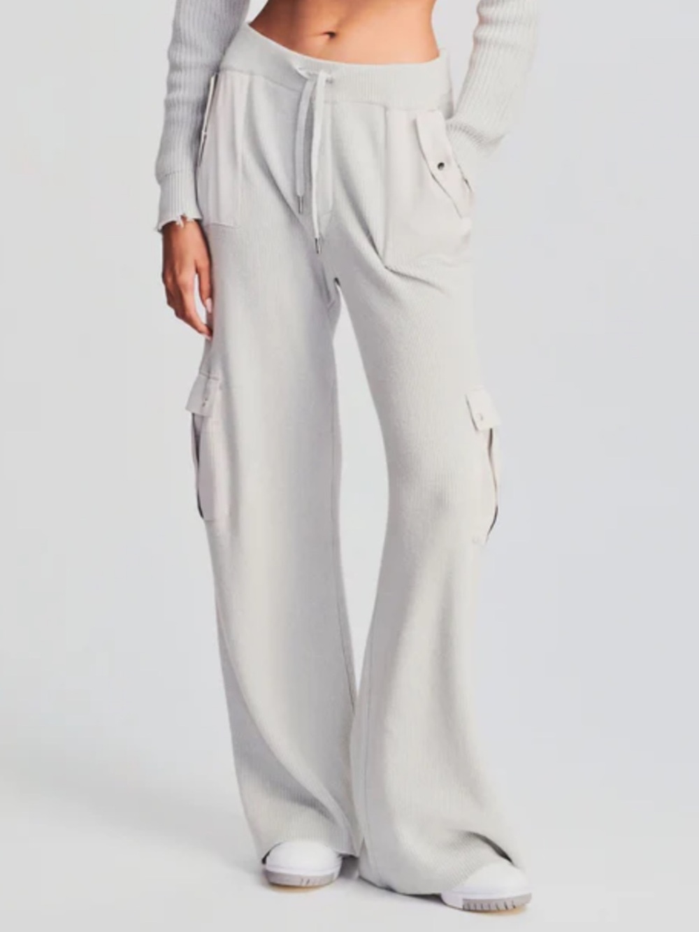 SEROYA NWT Poe Knit Wide-Leg Cargo Pants in Silver Large